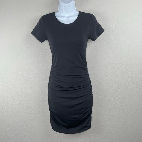 Babaton Black Contour Ruched Covet Short Sleeve Mini Bodycon T-Shirt Dress Small - Picture 10 of 11